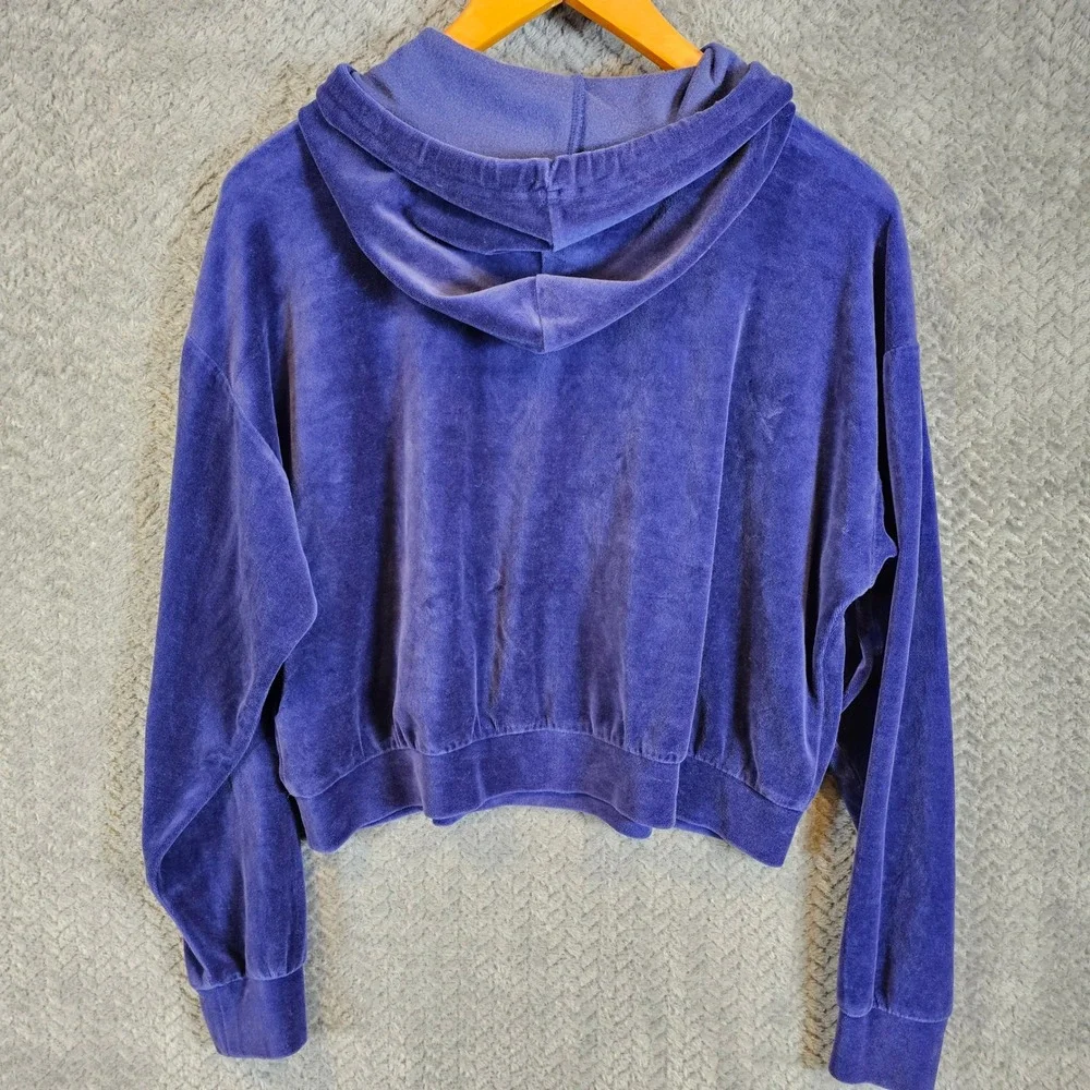 Juicy Couture Purple Velour Cropped Hoodie‎ Graphic Logo Sweatshirt Womens XS